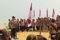 PESTA SIAGA: Pantai Karangjahe, Desa Punjulharjo, Rembang, menjadi saksi kegembiraan ratusan anggota pramuka pada Sabtu (25/5/2025) saat Pesta Siaga tingkat Jawa Tengah Regional 1 berlangsung. 